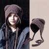Winter Cute Bear Ears Knit Hat for Women Fuzzy Slouchy Crochet Hat Soft Plush Warm Hat with Ear Flap