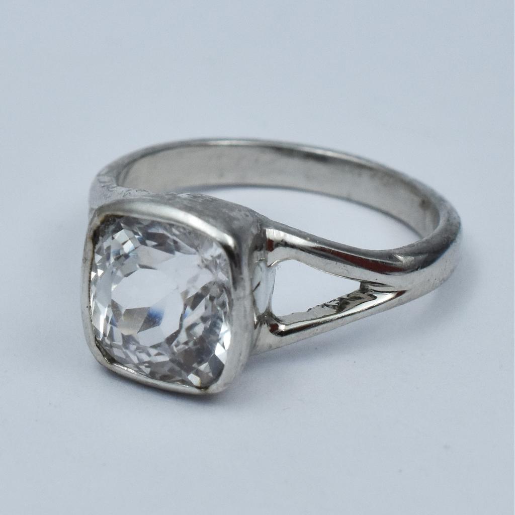 20.00 Carat White Sapphire Silver Ring Size 8.5 Square Shape Best Ring Gemstone AR-.3133-Sa