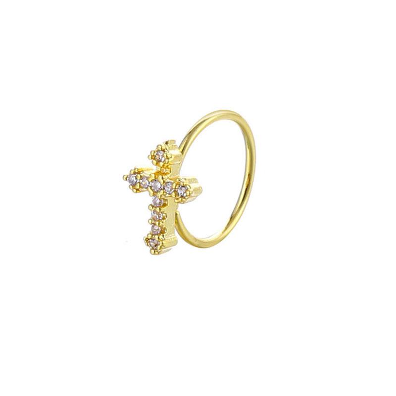 Zircon Cross Nose Ring Nose Stud Fashion Body Piercing Jewelry золотой