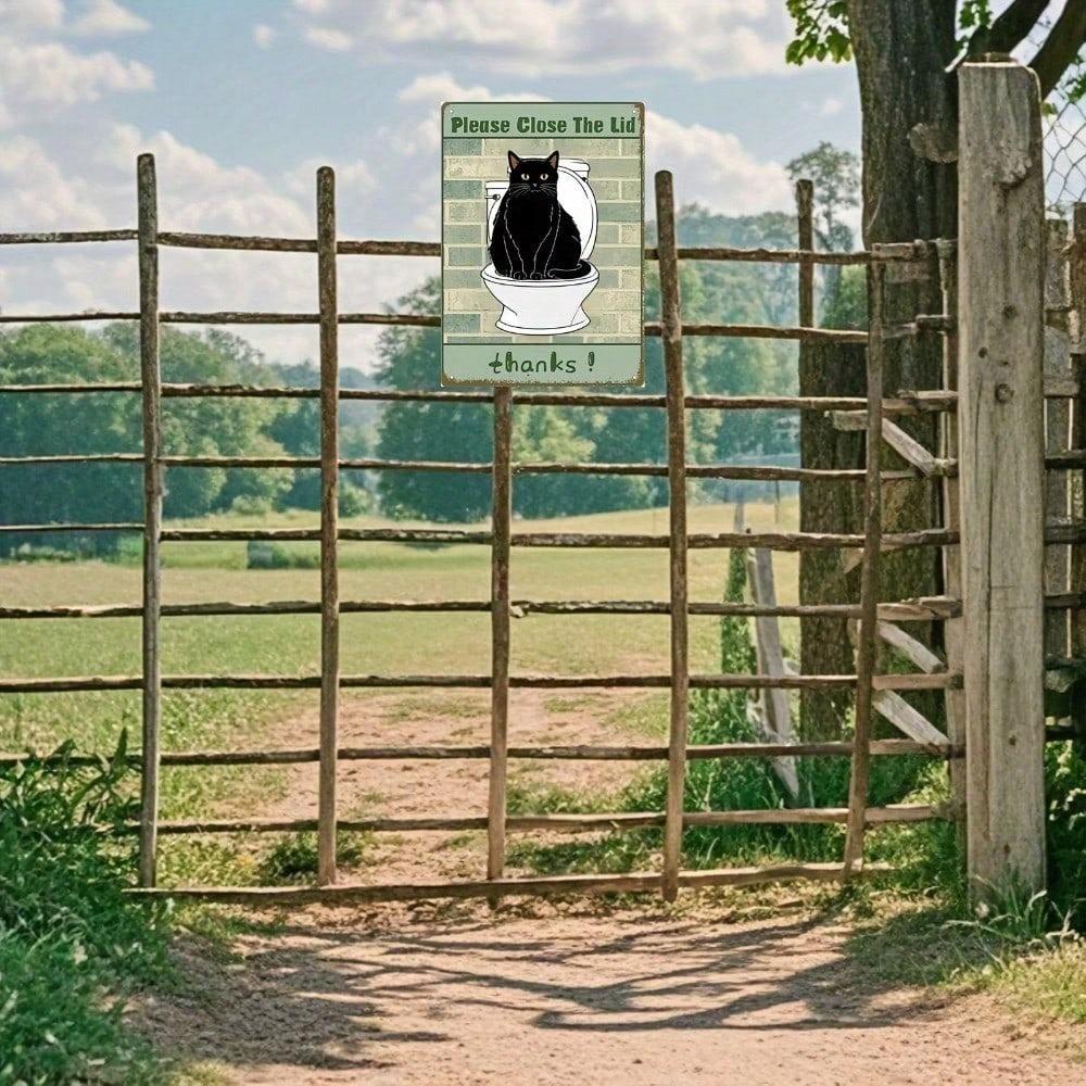 Vintage Black Cat Close The Lid Metal Sign Funny Toilet Wall Art Retro Bath Home Office Decor 8x12in Unframed Plaque