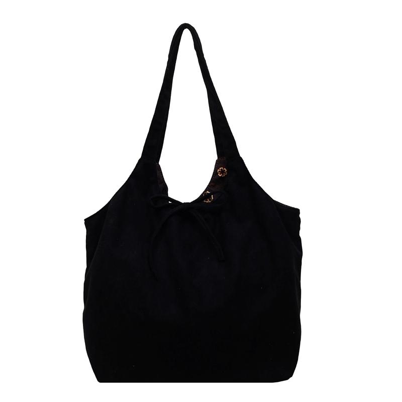 Винтажная Сумка для Покупок Вельветовая Сумка Двусторонняя Большая Вместимость Городская Сумка-Тоут Наплечная Сумка чёрный