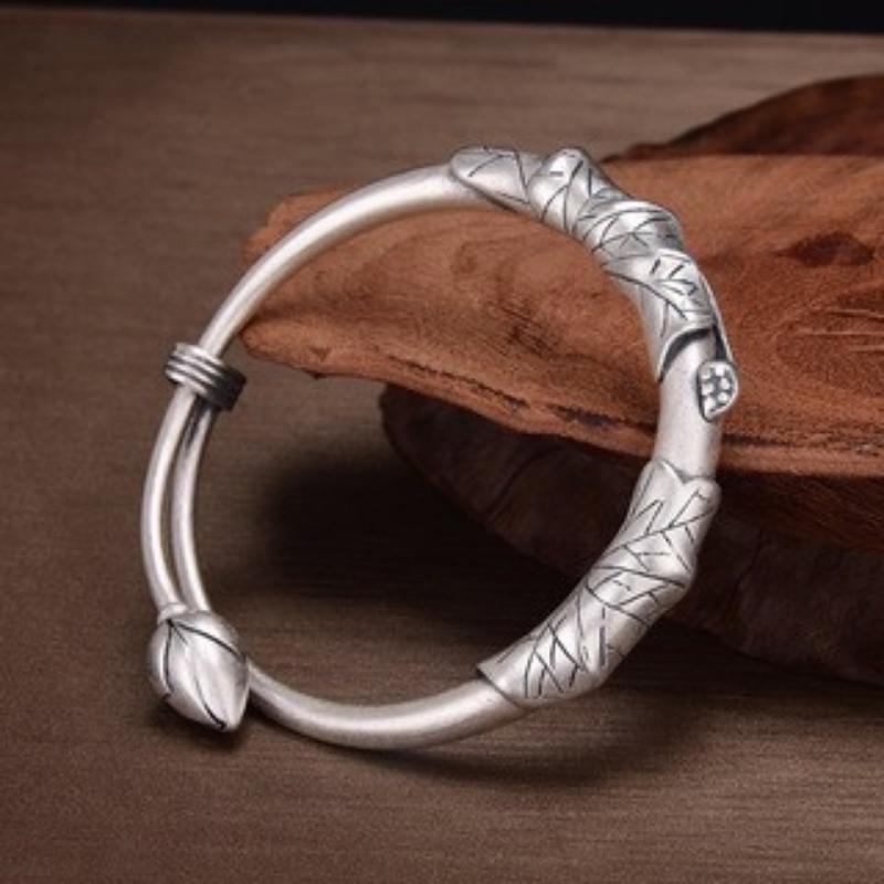 Vintage and Elegant Temperament, Lotus Pond Moonlight, Carp and Lotus Canopy Bracelet, Women's Accessory