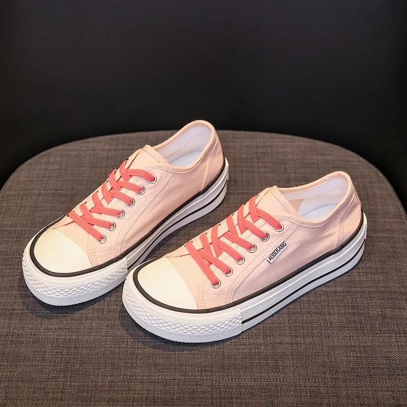 Women's Canvas Shoes 2025Solid color Fashion Casual Shoes Student Sneakers Outdoor Skateboard Shoe Platform Flats Tenis De Mujer