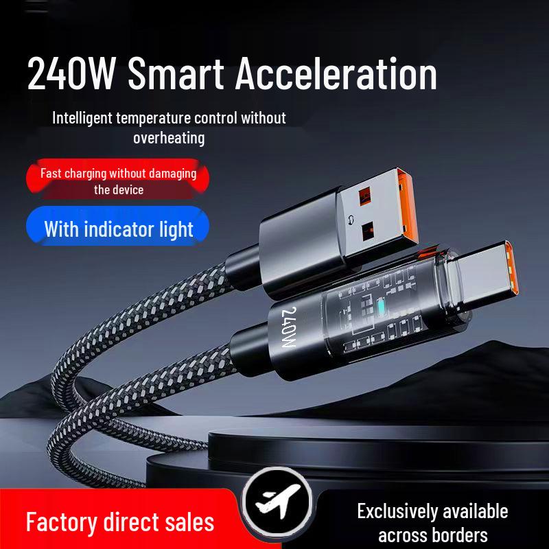 

Transparent 120W 6A Super Fast Charging Braided Type-C Cable for Huawei Phones 25cm Black Super Fast Charge