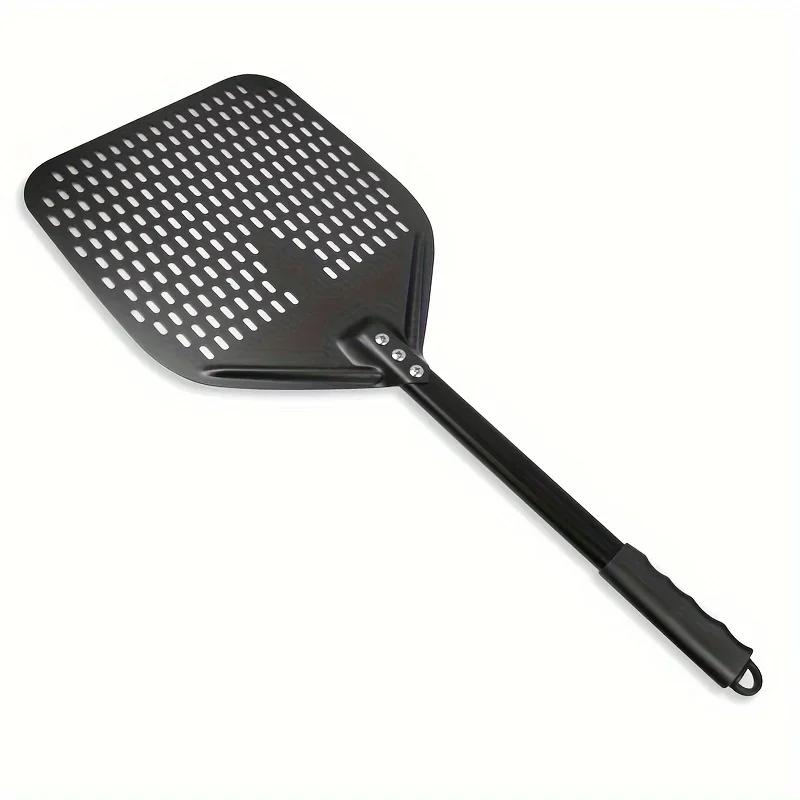 1PC Perforated Pizza Peel, 30.48 X 35.56 Cm Rectangular Pizza Transfer Peel, Professional Aluminum Turning Pizza Paddle