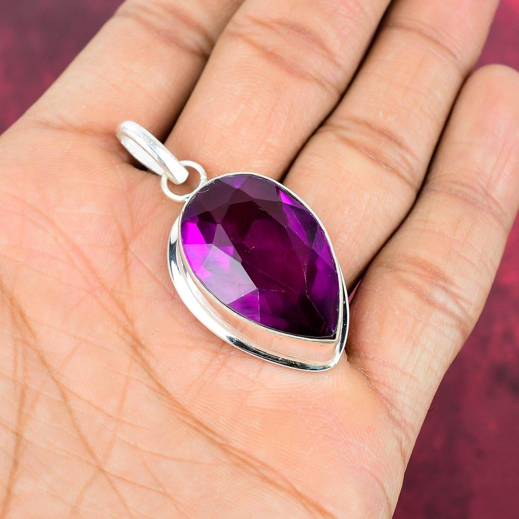 Pandantiv cu ametist roz, pandantiv cu pietre prețioase lucrate manual, bijuterii cu design unic pandantiv din argint 925