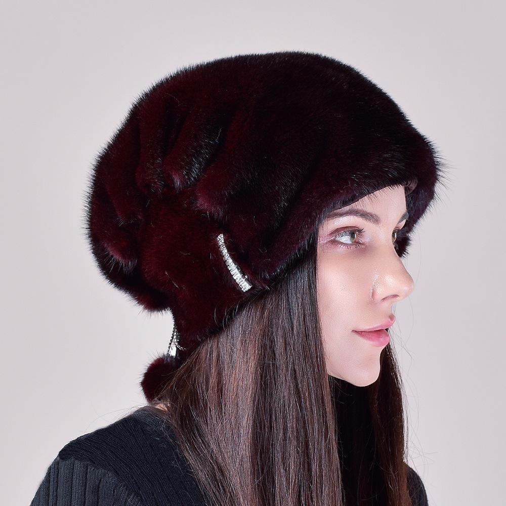 Mink hat female whole mink ear protector Christmas hat casual thickened warm fur Great Wall stacking hat winter