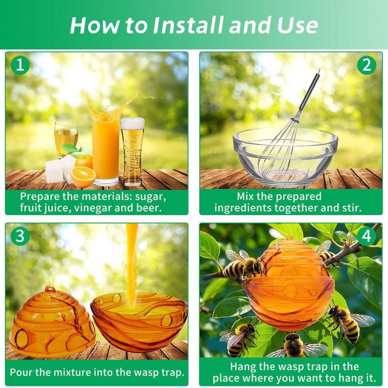Bee Traps For Outside 2 Pack Outdoor Hornet Traps Reusable Fruit Fly Bait Natural Bait Trapping Gadget Hive-Shaped Design For