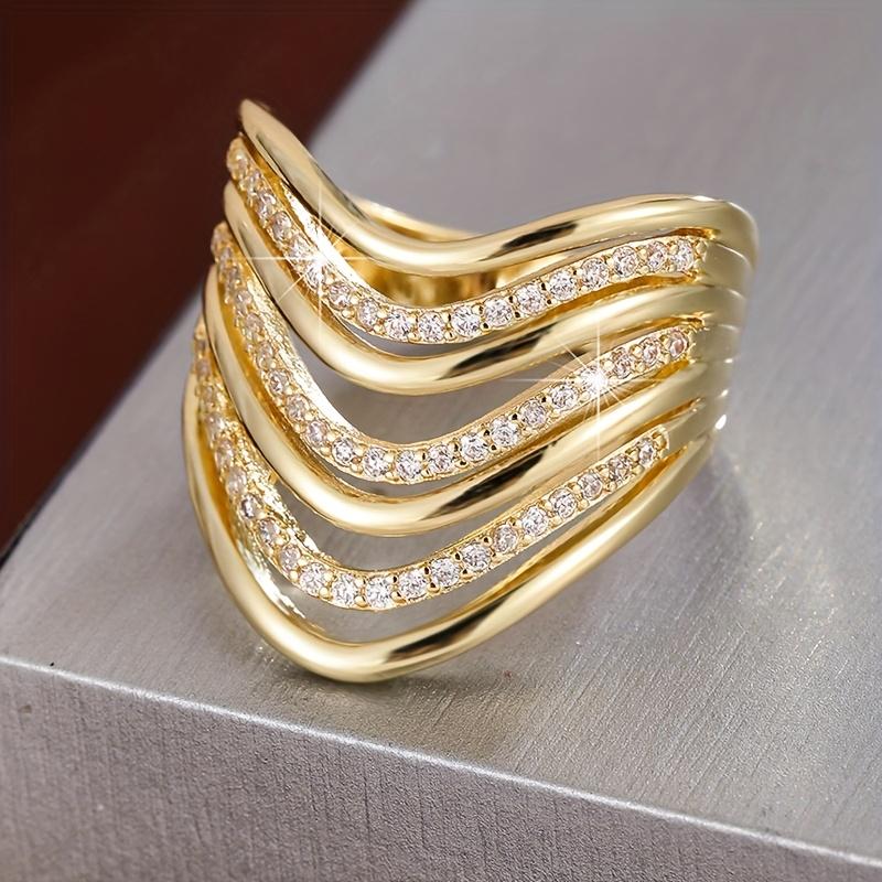 

European and American Fashion Geometric Multi-layer Ring, Women s Exquisite Sparkling Inlaid Zircon Party Zircon Gift 6