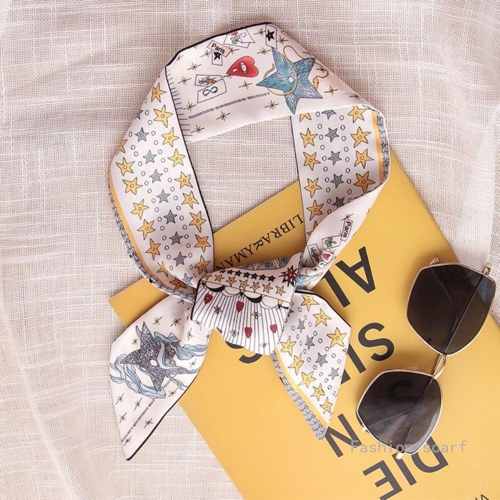 Tarot Card Series Double-layer Double-sided Printing Women's Versatile Ribbon Tied Bag Scarf Small Scarf Wholesale