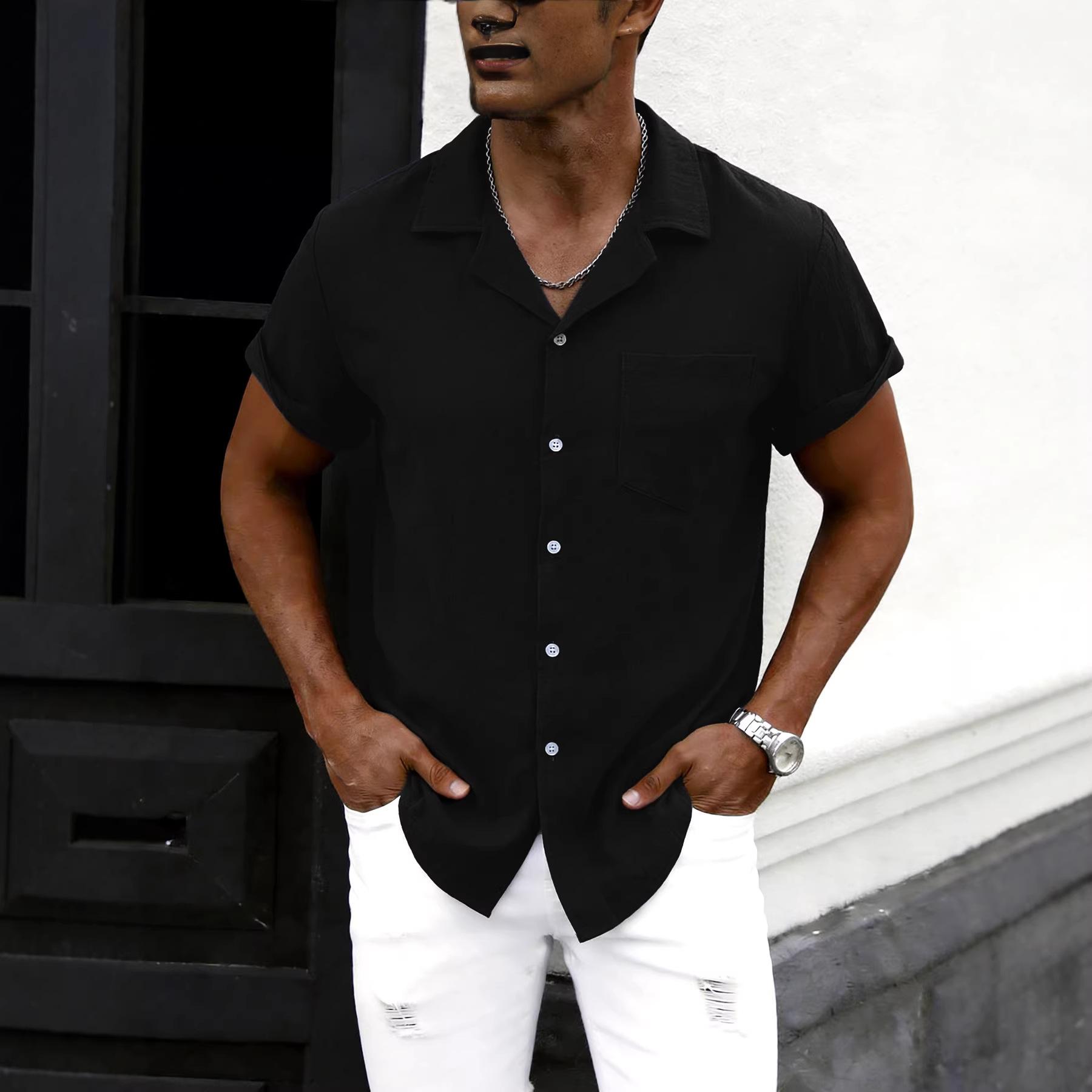 Men s Summer Lightweight Cotton-Linen Shirt: Solid Color, Button-Down, Casual Short-Sleeve Cardigan S