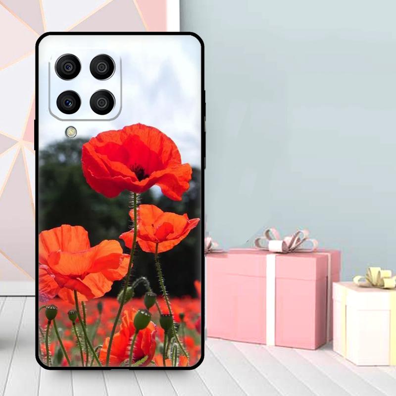 Red Corn Poppy Flower Case For Samsung Galaxy M56 M52 M32 M53 M16 M11 M21 M31 M35 M12 M13 M14 M15 M36 M55 M34 M54