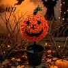Outdoor Fall Yard Decorations Artificial Pumpkin Topiary Tree, Halloween Face Faux Boxwood Plants with Stake, Decorative Orange Autumn