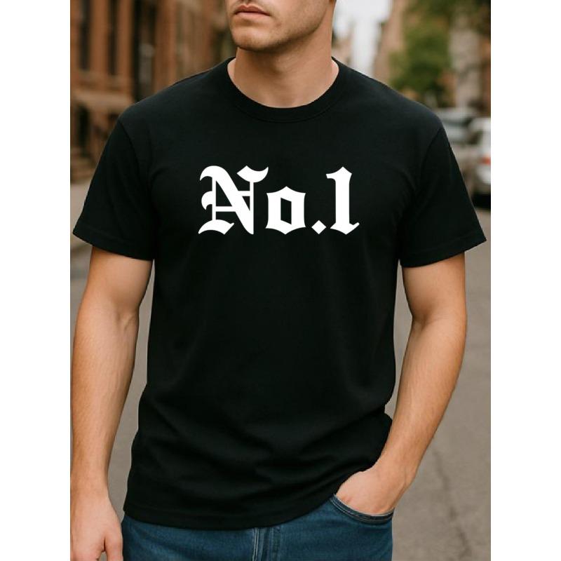 European sizes Simple and Trendy No.1 Gothic Letter Print, Lightweight Round-neck Short-sleeved, Suitable for Outdoor Sports, Weekend Casual Wear