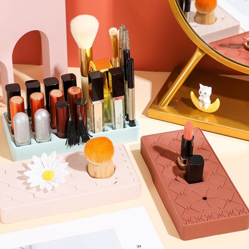 New Style Desktop Organizer Silicone Lipstick Storage Rack Cosmetic Makeup Box Eyebrow Pencil Display Brush Lipstick