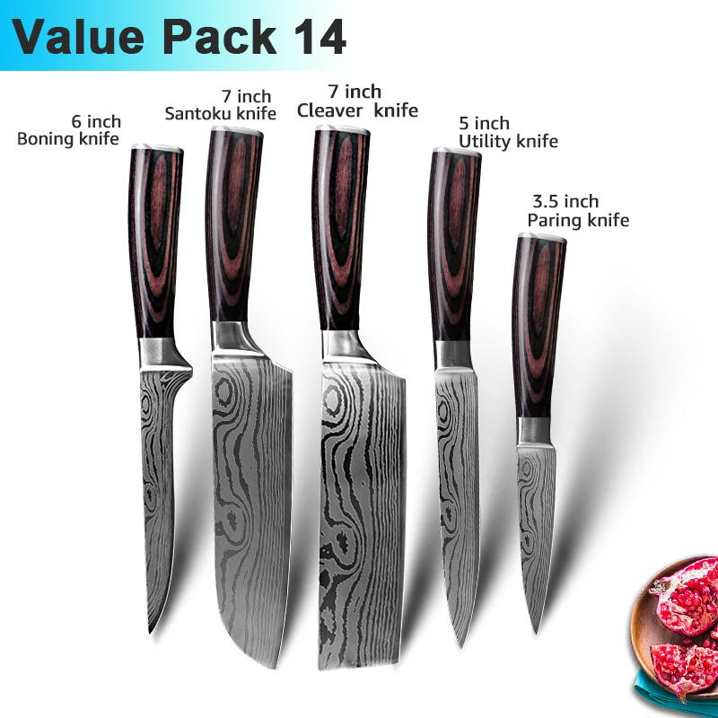 Kitchen Knives 7CR17 High Carbon Stainless Steel Damascus Drawing Gyuto Cleaver Set Slicer Santoku Knife Chef Knife