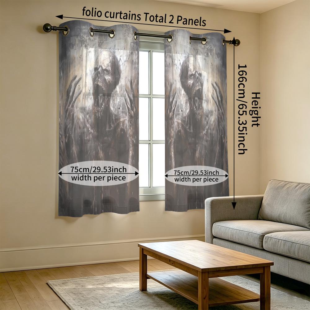 2 Stück Perforierter Verdunkelungsvorhang Lichtblockierender Sichtschutz Vorhang Wohnzimmer Schlafzimmer Halloween Verblasstes Zombie-Porträt Horror Fensterdekoration