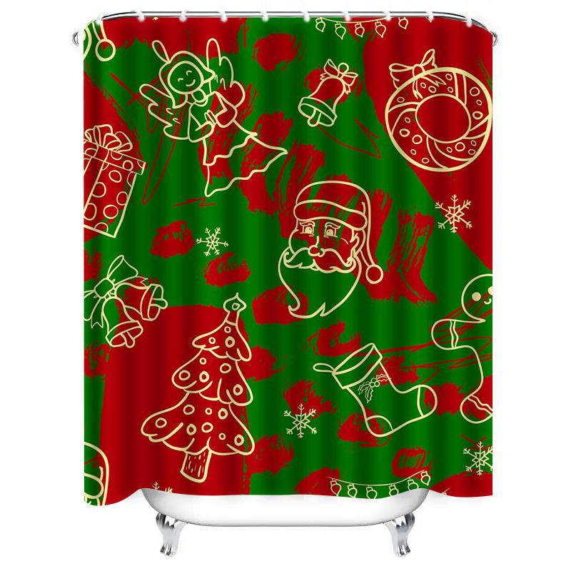 TU Festive Christmas Shower Curtain Waterproof Holiday Bathroom Decor Farmhouse Xmas Pattern Backdrop for Tub