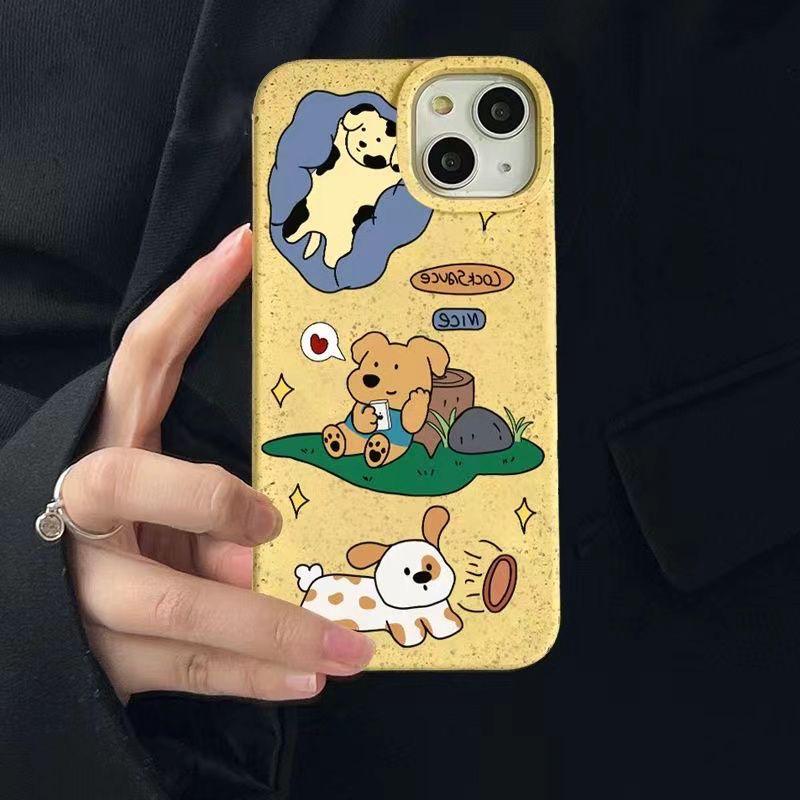 

Милый чехол с иллюстрацией щенка из пшеничной шелухи для Apple iPhone 12/13/14 Pro Max - Мягкий, Всесторонний, Противоударный XSMAX