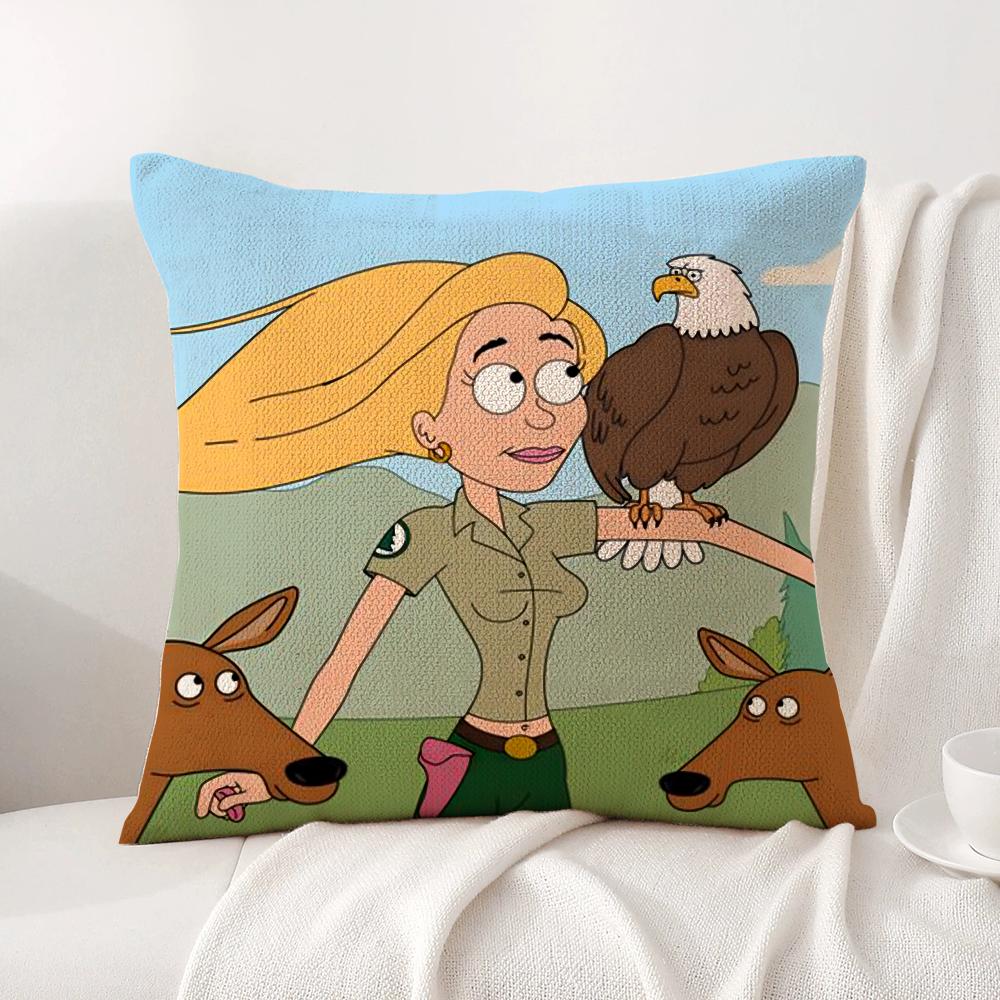 Cartoon B-Brickleberrys Cushion Cover Summer Coolness Linen Fabric Double-Sided Printing Pillow Case Sofa Home Decor Gift