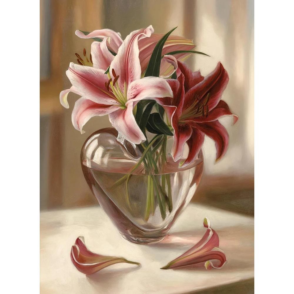 Peony Tulip Pink Roses Valentines Day Romantic Floral Vase Poster Print Wall Art Pictures Canvas Painting Room Home Decor Gift
