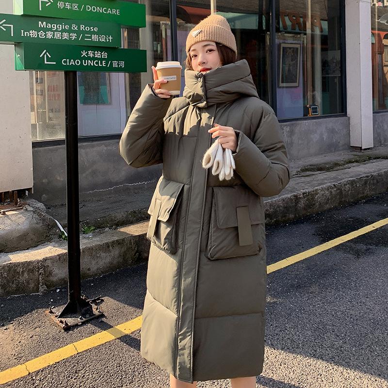 Down padded jacket women's middle school over the knee length thickened 2025 winter cotton jacket Korean version of the new padded jacket loose jacket