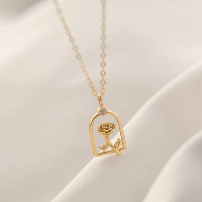 Window Rose Pendant French Romantic Necklace Clavicle Chain Niche Light Luxury Exquisite High-end Feeling