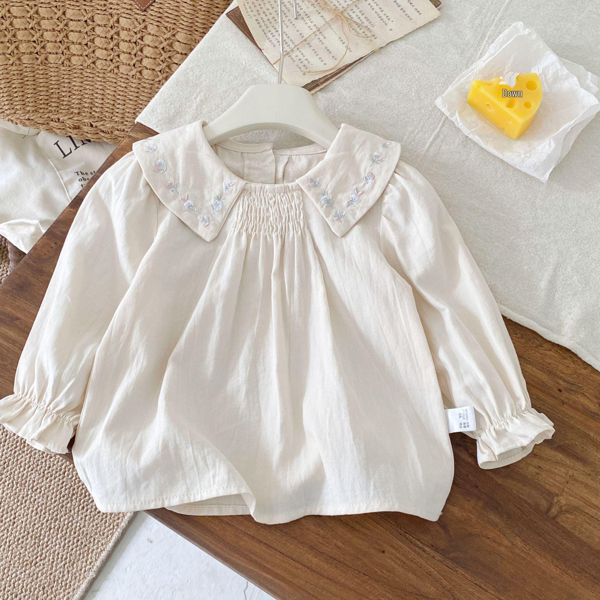 

Рубашка бэбидолл с длинным рукавом и воротником Питер Пэн, расшитая цветами для девочек - Поступление осень 2025 120 cm