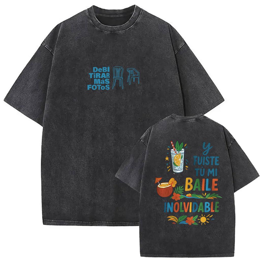 Vintage Washed Bad Bunny Debi Tirar Mas Fotos 2026 Graphic Tshirts Men Women Harajuku Hip Hop Loose ONeck Short Sleeve Tshirt