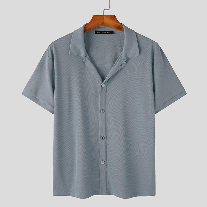 

Чоловічі повсякденні топи INCERUN Однотонні трикотажні сорочки з короткими рукавами S синій