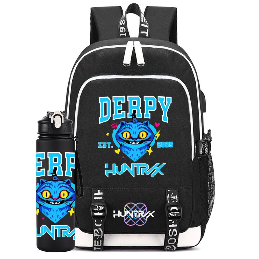 2Pcs/set Cartoon Kpop Backpack Large Capacity Bookbag With 750ml Water Bottler Laptop Student Boy Girl School Bag Waterproof Travel Bag Kid Gift