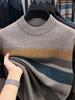 Men's Autumn/Winter 2025 Striped Knit Sweater - Middle-aged, Round Neck, Loose Fit, Elastic, Dad's Wardrobe Essential