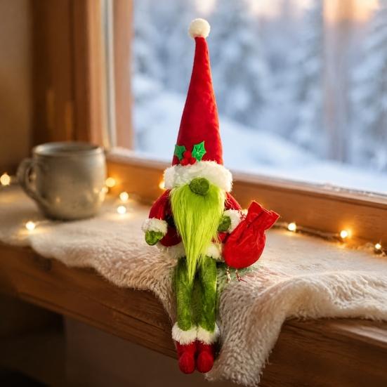 Plush Elf Doll Pair Christmas Gnome, Long Leg Faceless Scandinavian Santa Doll, Swedish Tomte Soft Fabric Winter Home Accents Figurine for Holiday