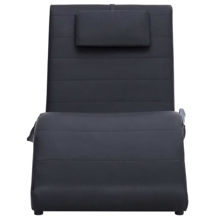 VidaXL Chaise longue de massage avec oreiller Noir Similicuir