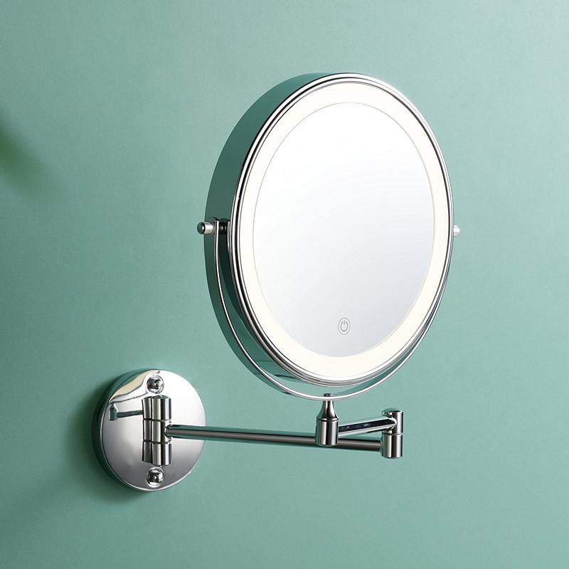 8" Wall-Mounted Folding LED Vanity Mirror - Double-Sided, Lighted, Magnifying for Bathroom Makeup