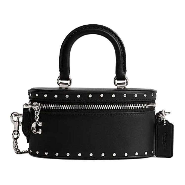 

Coach Trail 17 Studded Surround Zip Closure Leather Handbag Women handbags Black CT878-LHBLK Basic Set (Bag+Dust Bag)