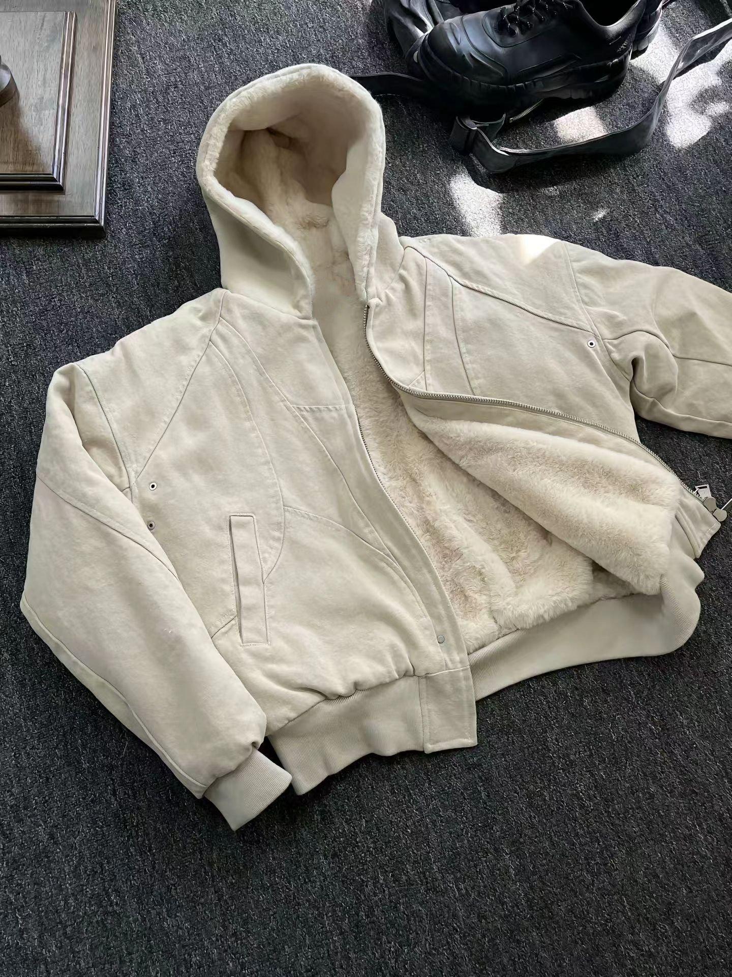 Men s Korea 2024 Autumn/Winter Thickened Canvas Jacket with Velvet Lining S