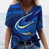 New Marble Gradient 3D Print T-Shirts Women V-Neck Short Sleeve T Shirt Y2k Harajuku Oversized