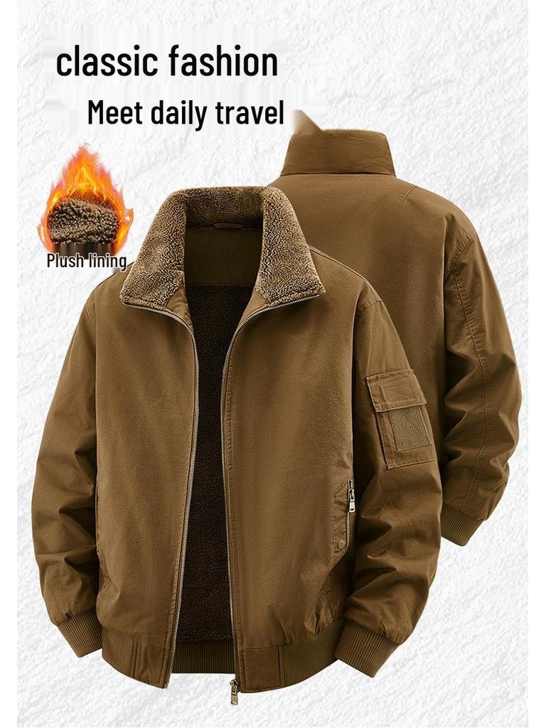 2025 Men's Autumn/Winter Plus Velvet Thick Warm Casual Workwear Jacket 2520