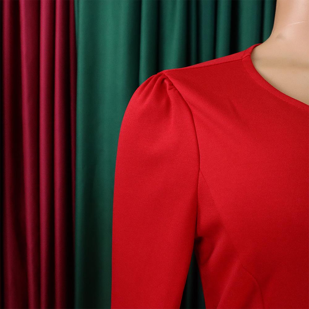 YYFS Women's Fashion Spring Fall Solid Color Print Long Sleeve O-Neck High Waist Casual Dresses