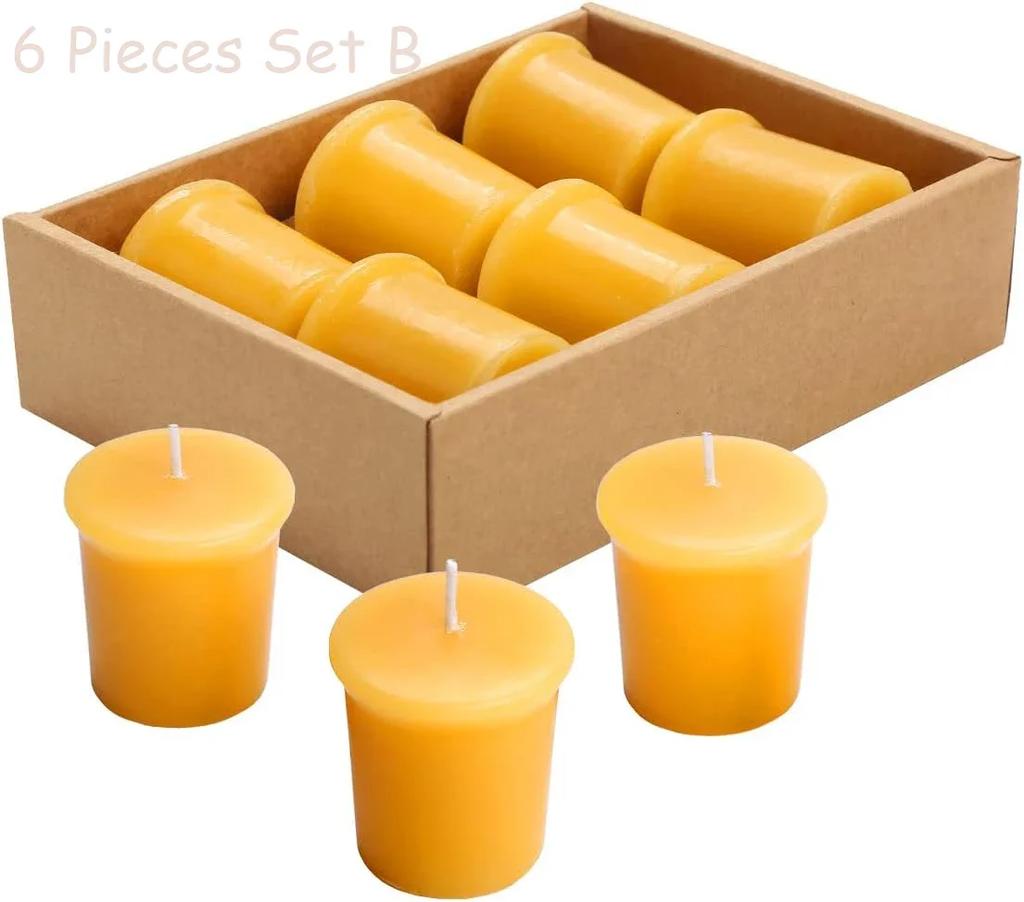 6-48Pcs Beeswax Votive Candles Handmade Bees Wax Candle Smokeless Beeswax Tealight Candles Wedding Spa Gift Home Decor