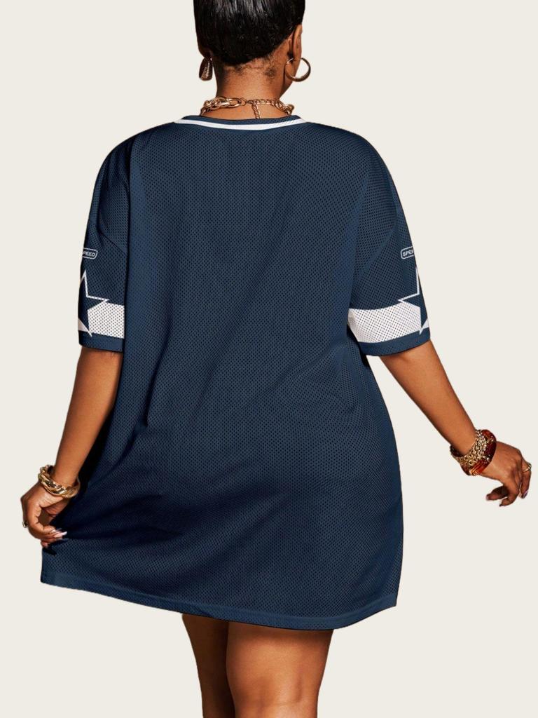 Women's Loose V-Neck Sporty Mesh T-Shirt with Digital Print
