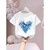 European Sizes Blue Heart Flower Letters/Cartoon Print, Clothing Short-Sleeved T-Shirt,   Boys' Small,  Suitable for Outdoor Activities