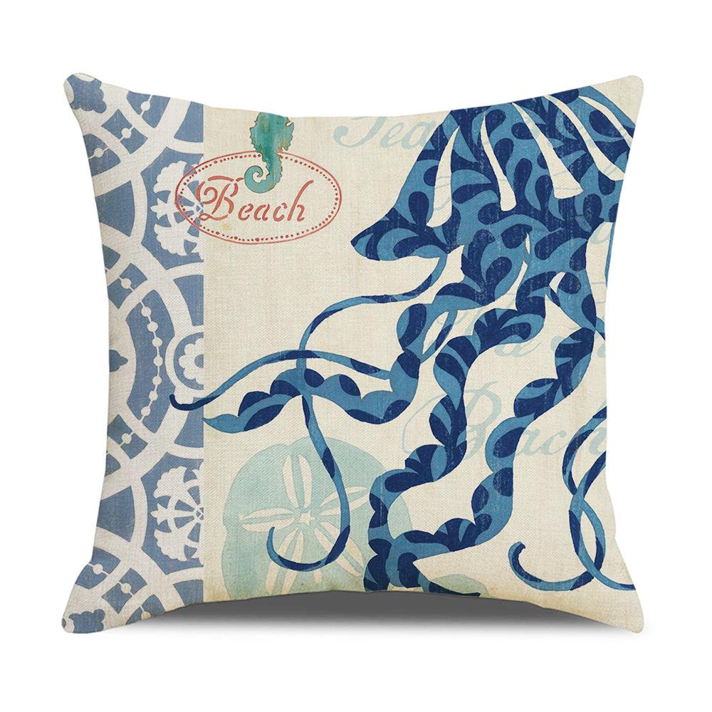 Retro Mediterranean Ocean Digital Print Linen Pillow Reading Cushion Home Furnishings
