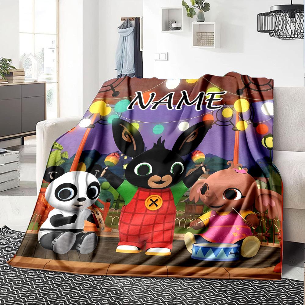 Customizable Bing Bunny2 Throw Blanket – Personalized Name, All-Season Cozy Snug Blanket, Machine Washable, Personalized Blanket