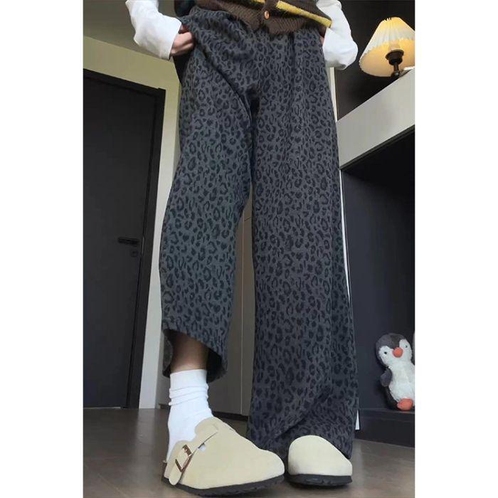 Women s High-Waist Leopard Print Wool-Blend Wide-Leg Pants, Autumn/Winter 2025 Extra Large