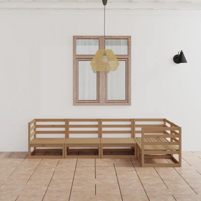 Día y Noche - Día y Noche Muebles de jardín 5 piezas marrón miel madera maciza de pino