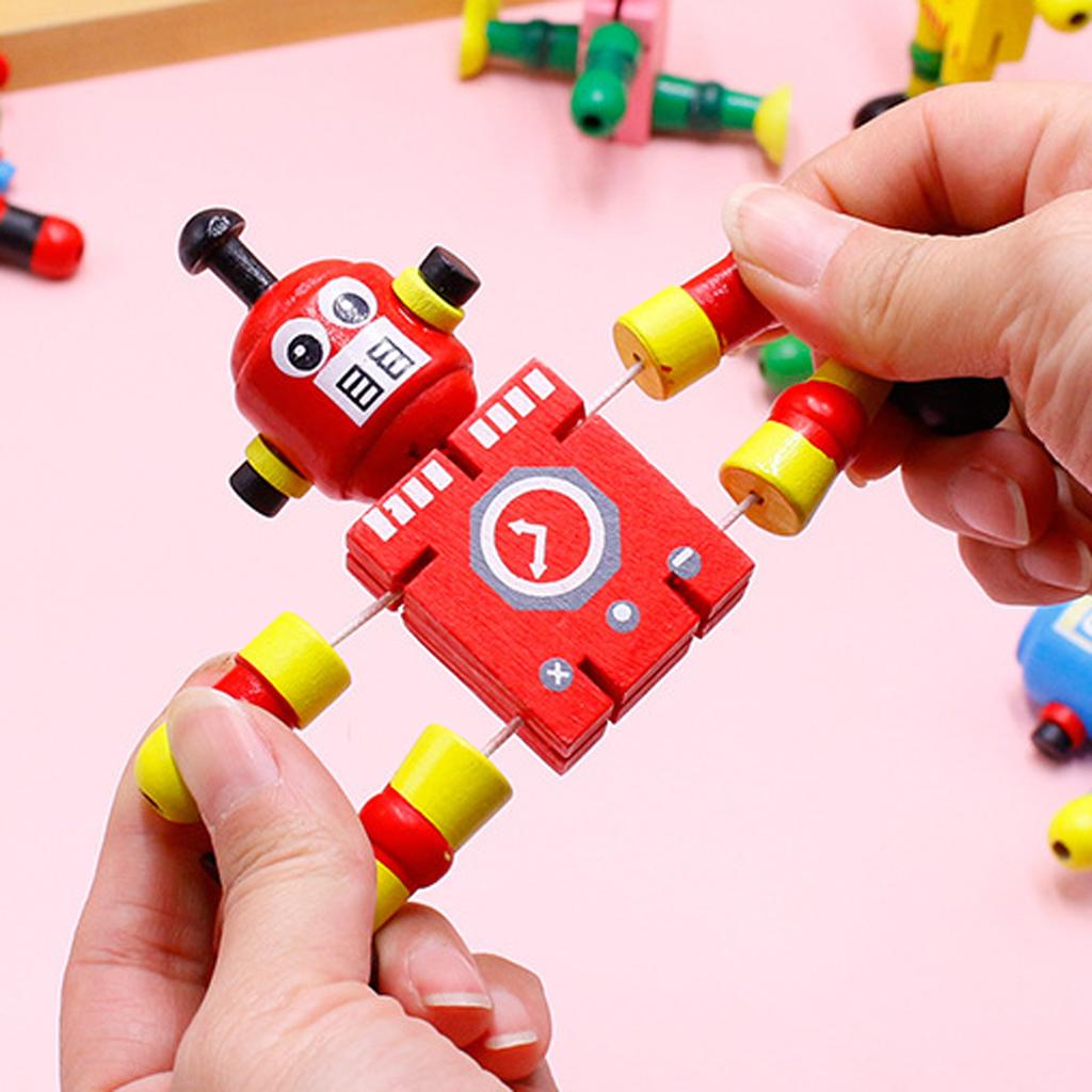 Wooden Transforming Elastic Robot, Children's Wooden Early Education Toy(Random Color)
