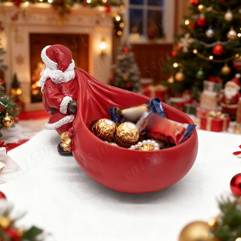 Christmas Holiday Candy Bowl Decorative Resin Tabletop Santa Figurines W/ Storage Holder for Xmas Winter Party Table Desk Decor