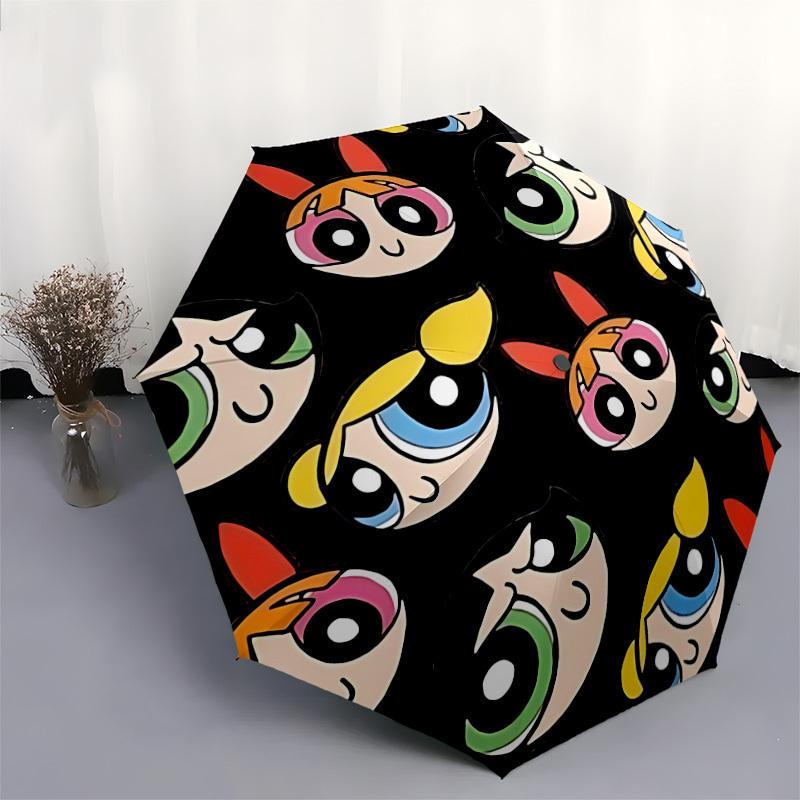 1pc Powerpuff Girls Auto Personality Cute Umbrella | Portable Foldable 8-Rib Manual Open, Cute Halloween & Christmas Gift for Outdoor, Casual Accessor